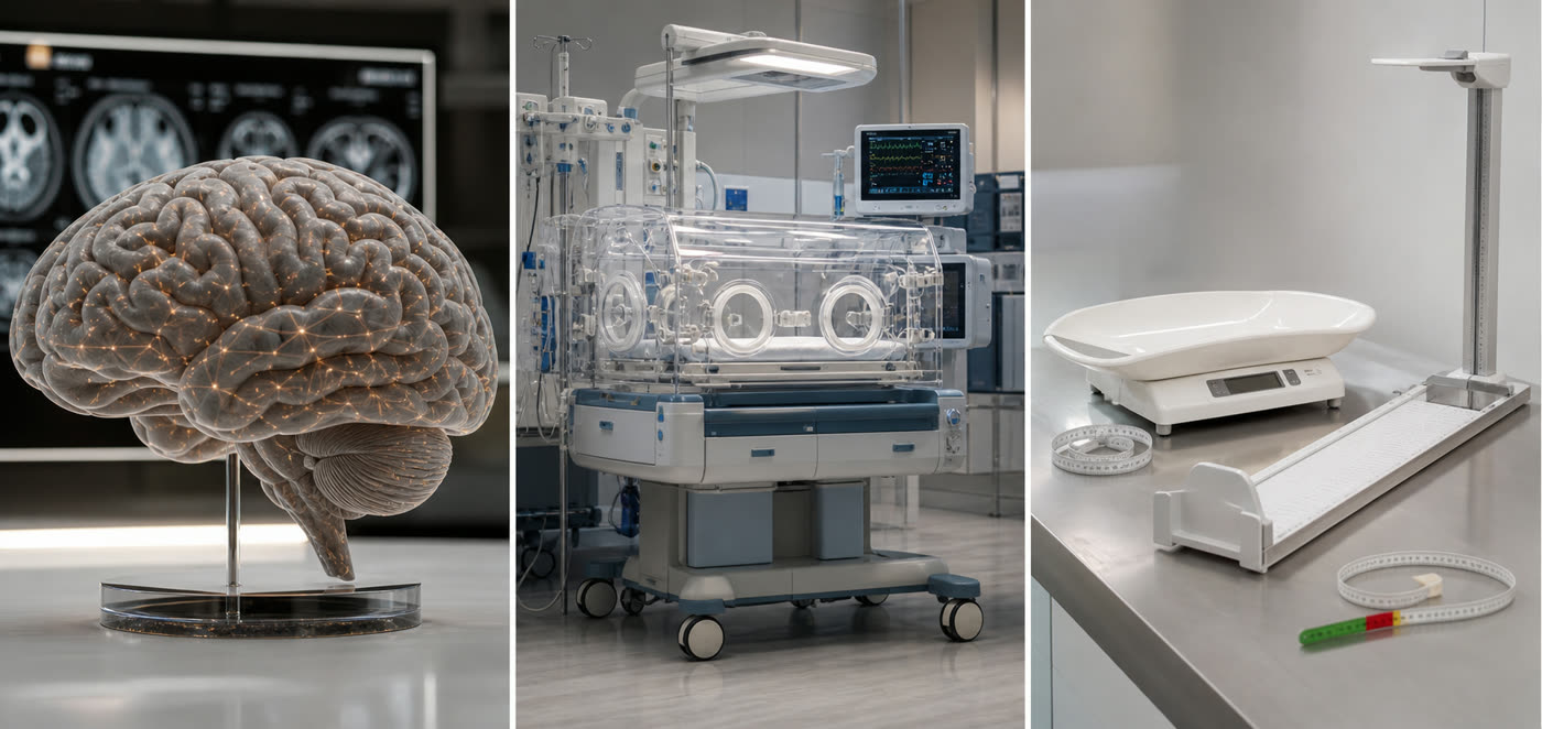 Neuroanatomia, monitorização neonatal e equipamento de antropometria pediátrica